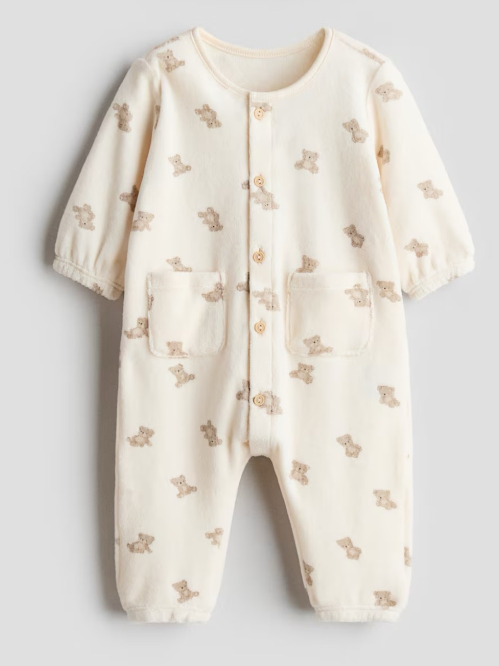 H&M Baby Teddy Bear Cotton Velour Romper Beige Organic Cotton 4-6M